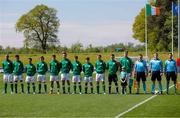 8 May 2018; The Republic of Ireland team lines-up before the UEFA U17 Championship Final match between Republic of Ireland and Denmark at St Georges Park in Burton, England. Photo by Malcolm Couzens/Sportsfile