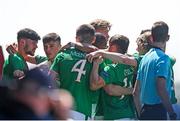 8 May 2018; Troy Parrott of Republic of Ireland celebrates with team-mates after scoring his side's first goal during the UEFA U17 Championship Final match between Republic of Ireland and Denmark at St Georges Park in Burton, England. Photo by Malcolm Couzens/Sportsfile