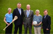 8 May 2018; In attendance during the announcement of the renewal of AIG's sponsorship deal with Dublin GAA, Dublin LGFA and Dubin Camogie, are, from left, Jenny Byrne, Dublin Camogie Chairperson, John Costello, Dublin GAA Chief Executive, Declan O'Rourke, General manager AIG Ireland, Mary O'Connor, Secretary,  Dublin LGFA, and Mick Seavers, Vice Chairman, Dubin GAA, at Beann Éadair GAA Club, in Balkill Rd, Howth, Dublin. Photo by Sam Barnes/Sportsfile