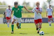 8 May 2018; Marc Walsh of Republic of Ireland in action against Christoffer Rain Petersen of Denmark during the UEFA U17 Championship Final match between Republic of Ireland and Denmark at St Georges Park in Burton, England. Photo by Malcolm Couzens/Sportsfile