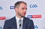 8 May 2018; Sky Sports today announced its GAA fixtures for the 2018 Championship from an event in Parnells GAA Club. A total of 20 live, and 14 exclusive, fixtures of Championship action will be available on Sky’s multi-platform offering. Exclusive coverage gets underway with a mouth-watering double-header on June 2nd when 2017 All Ireland Hurling Champions Galway take on Wexford and Cork take on old rivals Limerick in what are bound to be hotly contested fixtures. Kilkenny’s eight-time All-Ireland winner and three-time All Star, Michael Fennelly, will join a stellar line-up of GAA legends for Sky Sports' most exciting season of GAA coverage to date. This year will once again see insight and analysis across both codes from Tyrone hero Peter Canavan, former Mayo manager James Horan, former Donegal manager Jim McGuinness, former Dublin GAA star Senan Connell,  Clare’s two-time All-Ireland champion Jamesie O’Connor, Kilkenny’s nine-time All-Ireland winner JJ Delaney and four-time All-Star defender Ollie Canning. Lead commentary will come from Dave McIntyre and Mike Finnerty with co-commentary from Nicky English, new addition Mick Fennelly, Dick Clerkin and Paul Earley, and sideline reporting from Damian Lawlor. Speaking at the launch at Parnells GAA Club, Dublin is hurling analyst JJ Delaney. Photo by Brendan Moran/Sportsfile