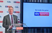 8 May 2018; Sky Sports today announced its GAA fixtures for the 2018 Championship from an event in Parnells GAA Club. A total of 20 live, and 14 exclusive, fixtures of Championship action will be available on Sky’s multi-platform offering. Exclusive coverage gets underway with a mouth-watering double-header on June 2nd when 2017 All Ireland Hurling Champions Galway take on Wexford and Cork take on old rivals Limerick in what are bound to be hotly contested fixtures. Kilkenny’s eight-time All-Ireland winner and three-time All Star, Michael Fennelly, will join a stellar line-up of GAA legends for Sky Sports' most exciting season of GAA coverage to date. This year will once again see insight and analysis across both codes from Tyrone hero Peter Canavan, former Mayo manager James Horan, former Donegal manager Jim McGuinness, former Dublin GAA star Senan Connell,  Clare’s two-time All-Ireland champion Jamesie O’Connor, Kilkenny’s nine-time All-Ireland winner JJ Delaney and four-time All-Star defender Ollie Canning. Lead commentary will come from Dave McIntyre and Mike Finnerty with co-commentary from Nicky English, new addition Mick Fennelly, Dick Clerkin and Paul Earley, and sideline reporting from Damian Lawlor. Speaking at the launch at Parnells GAA Club, Dublin is JD Buckley, MD, Sky Ireland. Photo by Brendan Moran/Sportsfile