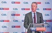 8 May 2018; Sky Sports today announced its GAA fixtures for the 2018 Championship from an event in Parnells GAA Club. A total of 20 live, and 14 exclusive, fixtures of Championship action will be available on Sky’s multi-platform offering. Exclusive coverage gets underway with a mouth-watering double-header on June 2nd when 2017 All Ireland Hurling Champions Galway take on Wexford and Cork take on old rivals Limerick in what are bound to be hotly contested fixtures. Kilkenny’s eight-time All-Ireland winner and three-time All Star, Michael Fennelly, will join a stellar line-up of GAA legends for Sky Sports' most exciting season of GAA coverage to date. This year will once again see insight and analysis across both codes from Tyrone hero Peter Canavan, former Mayo manager James Horan, former Donegal manager Jim McGuinness, former Dublin GAA star Senan Connell,  Clare’s two-time All-Ireland champion Jamesie O’Connor, Kilkenny’s nine-time All-Ireland winner JJ Delaney and four-time All-Star defender Ollie Canning. Lead commentary will come from Dave McIntyre and Mike Finnerty with co-commentary from Nicky English, new addition Mick Fennelly, Dick Clerkin and Paul Earley, and sideline reporting from Damian Lawlor. Speaking at the launch at Parnells GAA Club, Dublin is JD Buckley, MD, Sky Ireland. Photo by Brendan Moran/Sportsfile