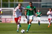 8 May 2018; Jacob Christensen of Denmark in action against Adam Idah of Republic of Ireland during the UEFA U17 Championship Final match between Republic of Ireland and Denmark at St Georges Park in Burton, England. Photo by Malcolm Couzens/Sportsfile