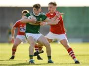 8 May 2018; Dan McCarthy of Kerry in action against Dara O'Sullivan of Cork during the Electric Ireland Munster GAA Football Minor Championship semi-final match between Kerry and Cork at Austin Stack Park, in Tralee, Kerry.  Photo by Eóin Noonan/Sportsfile