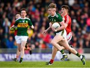 8 May 2018; Darragh Lyne of Kerry in action against Niall Hartnett of Cork during the Electric Ireland Munster GAA Football Minor Championship semi-final match between Kerry and Cork at Austin Stack Park, in Tralee, Kerry.  Photo by Eóin Noonan/Sportsfile