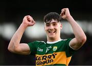 8 May 2018; Paul O'Shea of Kerry celebrates following his side's win in the Electric Ireland Munster GAA Football Minor Championship semi-final match between Kerry and Cork at Austin Stack Park, in Tralee, Kerry. Photo by Eóin Noonan/Sportsfile