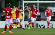 8 May 2018; David Cawley of Sligo Rovers, right, celebrates with Caolan McAleer after scoring his side's first goal during the EA Sports Cup Quarter-Final match between Sligo Rovers and Waterford at The Showgrounds, in Sligo. Photo by Oliver McVeigh/Sportsfile