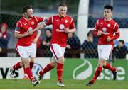 8 May 2018; David Cawley of Sligo Rovers, centre, celebrates with Caolan McAleer after scoring his side's first goal during the EA Sports Cup Quarter-Final match between Sligo Rovers and Waterford at The Showgrounds, in Sligo. Photo by Oliver McVeigh/Sportsfile