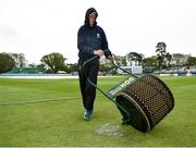 11 May 2018; Groundsman Dave O'Halloran prior to play on day one of the International Cricket Test match between Ireland and Pakistan at Malahide, in Co. Dublin. Photo by Seb Daly/Sportsfile