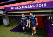 11 May 2018; Michael Bent, left, and Joey Carbery ahead of the Leinster Rugby captains run at the San Mames Stadium, in Bilbao, Spain. Photo by Ramsey Cardy/Sportsfile
