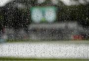11 May 2018; A general view of rain on the media room window on day one of the International Cricket Test match between Ireland and Pakistan at Malahide, in Co. Dublin. Photo by Seb Daly/Sportsfile