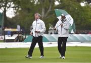 11 May 2018; Umpire Nigel Llong, left, and Richard Illingworth during a pitch inspection on day one of the International Cricket Test match between Ireland and Pakistan at Malahide, in Co. Dublin. Photo by Seb Daly/Sportsfile