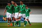 11 May 2018; Adam Idah, 9, of Republic of Ireland celebrates scoring his side's second goal with team mates from left, Troy Parrott, Oisin McEntee, Cameron Ledwidge and Marc Walsh during the UEFA U17 Championship Finals Group C match between Bosnia & Herzegovina and Republic of Ireland at St George's Park, in Burton-upon-Trent, England. Photo by Malcolm Couzens/Sportsfile
