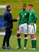 11 May 2018; Republic of Ireland manager Colin O'Brien, left, talks to Adam Idah, 9, and Cameron Ledwidge following the UEFA U17 Championship Finals Group C match between Bosnia & Herzegovina and Republic of Ireland at St George's Park, in Burton-upon-Trent, England. Photo by Malcolm Couzens/Sportsfile