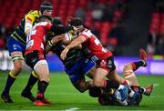 11 May 2018; Nick Williams of Cardiff Blues is tackled by Henry Trinder, left, James Hanson and Lewis Ludlow of Gloucester Rugby during the European Rugby Challenge Cup Final match between Cardiff Blues and Gloucester Rugby at San Mames Stadium, in Bilbao, Spain. Photo by Brendan Moran/Sportsfile