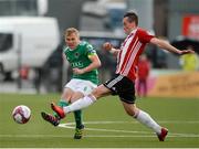 11 May 2018; Conor McCormack of Cork City in action against Aaron McEneff of Derry City during the SSE Airtricity League Premier Division match between Derry City and Cork City at Brandywell Stadium, in Derry. Photo by Oliver McVeigh/Sportsfile