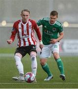 11 May 2018; Ronan Curtis of Derry City in action against Colm Horgan of Cork City during the SSE Airtricity League Premier Division match between Derry City and Cork City at Brandywell Stadium, in Derry.  Photo by Oliver McVeigh/Sportsfile