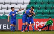 11 May 2018; Gavan Holohan of Waterford,right, celebrates after scoring his sides first goal with Dylan Barnett and Rory Feely during the SSE Airtricity League Premier Division match between Shamrock Rovers and Waterford at Tallaght Stadium, in Dublin. Photo by Harry Murphy/Sportsfile