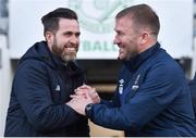 11 May 2018; Shamrock Rovers manager Stephen Bradley shakes hands with Waterford manager Alan Reynolds prior to the SSE Airtricity League Premier Division match between Shamrock Rovers and Waterford at Tallaght Stadium, in Dublin. Photo by Harry Murphy/Sportsfile