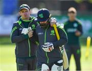 12 May 2018; Ireland captain William Porterfield, left, and team-mate Paul Stirling prior to play on day two of the International Cricket Test match between Ireland and Pakistan at Malahide, in Co. Dublin. Photo by Seb Daly/Sportsfile