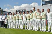 12 May 2018; Ireland players during the national anthem prior to play on day two of the International Cricket Test match between Ireland and Pakistan at Malahide, in Co. Dublin. Photo by Seb Daly/Sportsfile