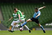 12 May 2018; Decky Downes of North End United in action against Cian Collins of Pike Rovers during the FAI New Balance Junior Cup Final match between Pike Rovers and North End United at the Aviva Stadium in Dublin. Photo by Eóin Noonan/Sportsfile