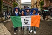 12 May 2018; Leinster supporters, from left, Lorcan Clarke, Matthew Langton, Chris Lee and Gurj Sandhu prior to the European Rugby Champions Cup Final match between Leinster and Racing 92 at the San Mames Stadium in Bilbao, Spain. Photo by Stephen McCarthy/Sportsfile