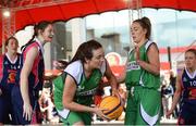12 May 2018; Aine O'Connor of Liffey Celtics, Leixlip, supported by team-mate Karen Mealey in action against Marble City Hawks, Thomastown, during #HulaHoops3x3 Ireland’s first outdoor 3x3 Basketball championship brought to you by Hula Hoops and Basketball Ireland at Dundrum Town Centre in Dundrum, Dublin. Photo by Piaras Ó Mídheach/Sportsfile