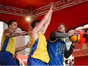 12 May 2018; Mike Garrow of UCD Marian, in action against Martins Provizors, left, and Shane Davidson of DCU during #HulaHoops3x3 Ireland’s first outdoor 3x3 Basketball championship brought to you by Hula Hoops and Basketball Ireland at Dundrum Town Centre in Dundrum, Dublin. Photo by Piaras Ó Mídheach/Sportsfile