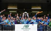 12 May 2018; Paul Murphy of North End United lifts the cup following the FAI New Balance Junior Cup Final match between Pike Rovers and North End United at the Aviva Stadium in Dublin. Photo by Eóin Noonan/Sportsfile