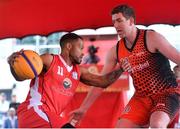 12 May 2018; Puff Summers of Templeogue BC, Dublin, in action against Kieran O'Brien of Killester, Dublin, during #HulaHoops3x3 Ireland’s first outdoor 3x3 Basketball championship brought to you by Hula Hoops and Basketball Ireland at Dundrum Town Centre in Dundrum, Dublin. Photo by Piaras Ó Mídheach/Sportsfile