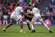 12 May 2018; Robbie Henshaw of Leinster is tackled by Henry Chavancy and Remi Tales of Racing 92 during the European Rugby Champions Cup Final match between Leinster and Racing 92 at the San Mames Stadium in Bilbao, Spain. Photo by Stephen McCarthy/Sportsfile