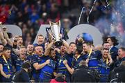 12 May 2018; Isa Nacewa and Jordi Murphy of Leinster lift the cup after the European Rugby Champions Cup Final match between Leinster and Racing 92 at the San Mames Stadium in Bilbao, Spain. Photo by Ramsey Cardy/Sportsfile