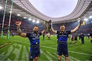 12 May 2018; Isa Nacewa, left, and Jonathan Sexton of Leinster lift the Cup and celebrate after the European Rugby Champions Cup Final match between Leinster and Racing 92 at the San Mames Stadium in Bilbao, Spain. Photo by Ramsey Cardy/Sportsfile