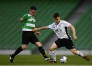 12 May 2018; Darragh Gannon of Maynooth University Town in action against Carl Forsyth of Firhouse Clover during the FAI New Balance Intermediate Cup Final match between Firhouse Clover and Maynooth University Town at the Aviva Stadium in Dublin. Photo by Eóin Noonan/Sportsfile