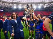 12 May 2018; James Lowe, left, and Jamison Gibson-Park of Leinster lift the cup after the European Rugby Champions Cup Final match between Leinster and Racing 92 at the San Mames Stadium in Bilbao, Spain. Photo by Ramsey Cardy/Sportsfile