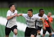 12 May 2018; Youcef Belhout of Maynooth University Town celebrates after scoring his side's third goal during the FAI New Balance Intermediate Cup Final match between Firhouse Clover and Maynooth University Town at the Aviva Stadium in Dublin. Photo by Eóin Noonan/Sportsfile