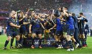 12 May 2018; The Leinster team celebrate with the cup after the European Rugby Champions Cup Final match between Leinster and Racing 92 at the San Mames Stadium in Bilbao, Spain. Photo by Brendan Moran/Sportsfile