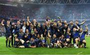 12 May 2018; The Leinster team celebrate with the cup after the European Rugby Champions Cup Final match between Leinster and Racing 92 at the San Mames Stadium in Bilbao, Spain. Photo by Brendan Moran/Sportsfile