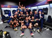 12 May 2018; Leinster players celebrate with the cup in the dressing room after the European Rugby Champions Cup Final match between Leinster and Racing 92 at the San Mames Stadium in Bilbao, Spain. Photo by Ramsey Cardy/Sportsfile