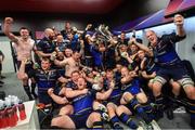 12 May 2018; Leinster players celebrate with the cup in the dressing room after the European Rugby Champions Cup Final match between Leinster and Racing 92 at the San Mames Stadium in Bilbao, Spain. Photo by Ramsey Cardy/Sportsfile