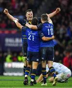 12 May 2018; James Ryan of Leinster celebrates with team-mates Jamison Gibson-Park and Jonathan Sexton after the European Rugby Champions Cup Final match between Leinster and Racing 92 at the San Mames Stadium in Bilbao, Spain. Photo by Brendan Moran/Sportsfile