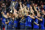 12 May 2018; The Leinster team celebrate with the cup  after the European Rugby Champions Cup Final match between Leinster and Racing 92 at the San Mames Stadium in Bilbao, Spain. Photo by Brendan Moran/Sportsfile