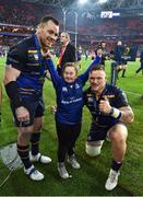 12 May 2018; Cian Healy, left, and Andrew Porter celebrate with supporter Jennifer Malone, from Kildare, after the European Rugby Champions Cup Final match between Leinster and Racing 92 at the San Mames Stadium in Bilbao, Spain. Photo by Brendan Moran/Sportsfile