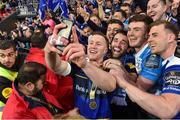 12 May 2018; Rory O'Loughlin of Leinster celebrates amongst fans after the European Rugby Champions Cup Final match between Leinster and Racing 92 at the San Mames Stadium in Bilbao, Spain. Photo by Brendan Moran/Sportsfile