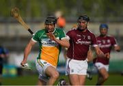 12 May 2018; Dan Currams of Offaly in action against Aidan Harte of Galway during the Leinster GAA Hurling Senior Championship First Round match between Offaly and Galway at Bord na Mona O'Connor Park in Tullamore, Offaly. Photo by Ray McManus/Sportsfile