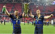 12 May 2018; Leinster players Rob Kearney, left, and Jonathan Sexton celebrate with the cup after the European Rugby Champions Cup Final match between Leinster and Racing 92 at the San Mames Stadium in Bilbao, Spain. Photo by Brendan Moran/Sportsfile