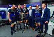 12 May 2018; Leinster players, from left, Rhys Ruddock, Jack Conan, Scott Fardy, Sean O'Brien, Jordi Murphy and Josh van der Flier celebrate with the cup in the dressing room after the European Rugby Champions Cup Final match between Leinster and Racing 92 at the San Mames Stadium in Bilbao, Spain. Photo by Ramsey Cardy/Sportsfile