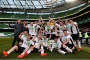 12 May 2018; Maynooth University Town players celebrates with the cup following the FAI New Balance Intermediate Cup Final match between Firhouse Clover and Maynooth University Town at the Aviva Stadium in Dublin. Photo by Eóin Noonan/Sportsfile